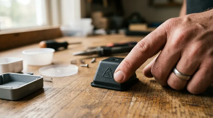 Палец указывает на эмблему recycle с цифрой «5» (PP) на дне пластикового контейнера